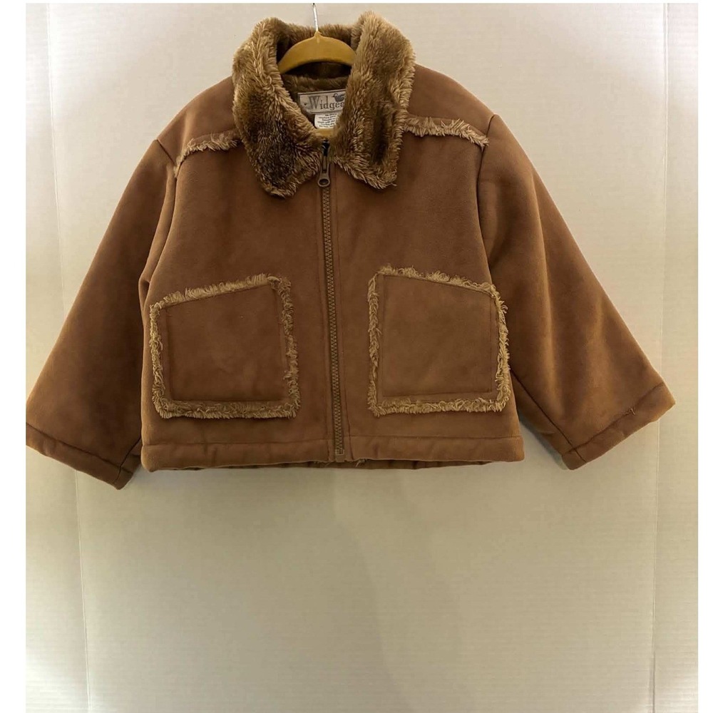 Widgeon Faux Suede Jacket Toddler 3 Brown Faux Fur Trim Zip Up Winter Coat